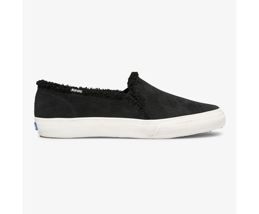 Slip Ons Keds Mujer Negros - Double Decker Suede Faux Shearling - 3246-VZFEH